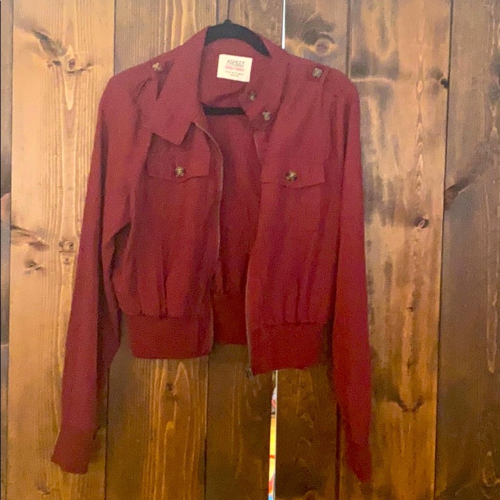 Burgundy bomber jacket